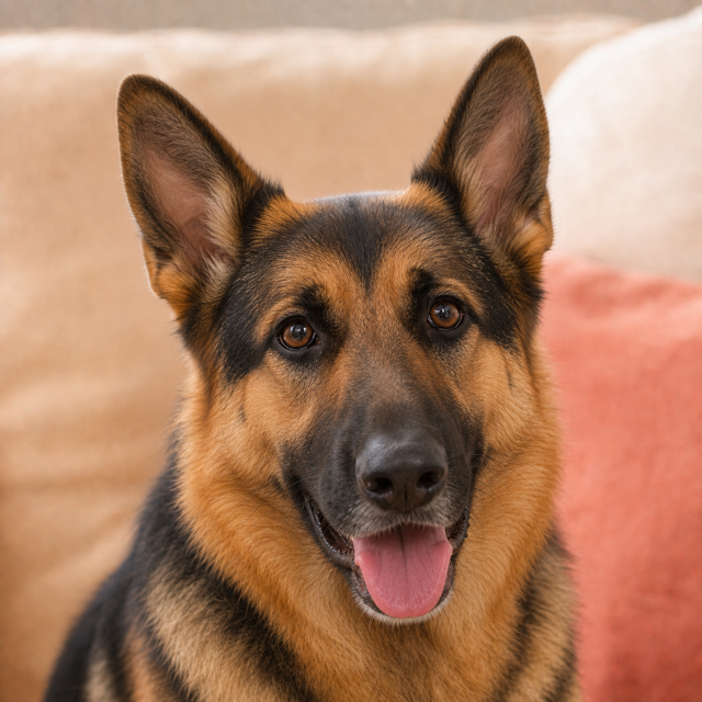 Fictional German Shepherd named Poppy relaxing at home